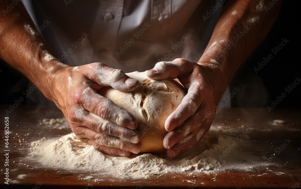 A person kneading a dough