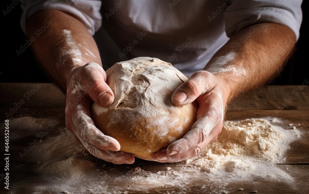 A person kneading a dough A person kneading a dough