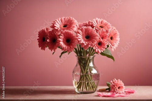 Wallpaper Mural Pink gerbera flowers in a vase on table. ai generative Torontodigital.ca