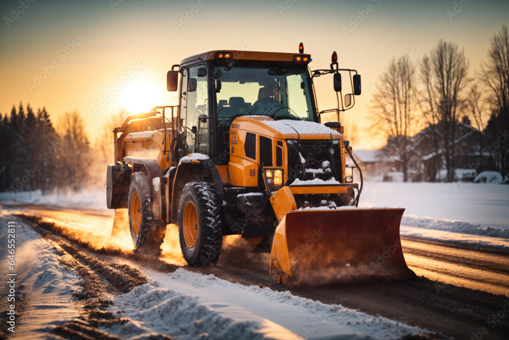 snow removal equipment clears the road. ai generative snow removal equipment clears the road. ai generative