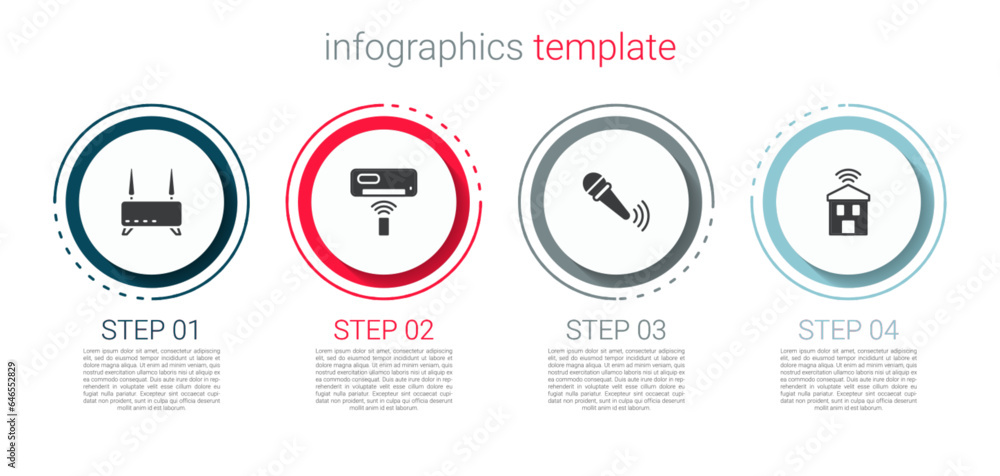Set Router and wi-fi signal, Air conditioner, Wireless microphone and Smart home with. Business infographic template. Vector Set Router and wi-fi signal, Air conditioner, Wireless microphone and Smart home with. Business infographic template. Vector
