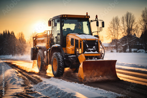 snow removal equipment clears the road. ai generative