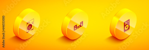 Set Isometric Guitar amplifier, Home stereo with two speakers and Stereo icon. Vector