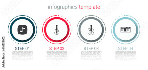 Set Music note, tone, Guitar, Electric bass guitar and synthesizer. Business infographic template. Vector