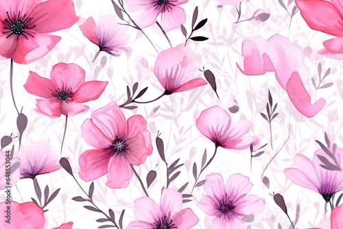 Seamless minimalistic watercolor pattern: the wildflowers and herbs. AI generated