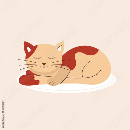 An adorable sleepy cat vector illustration, featuring a contented feline curled up in a cozy nap. With closed eyes and a serene expression, this cat exudes relaxation and tranquility.