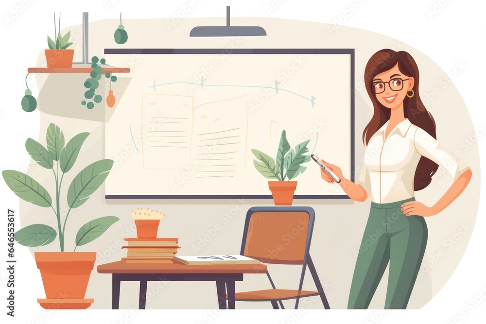 Fototapeta premium Illustration Caucasian Woman Teacher Background Very Pretty Generative AI