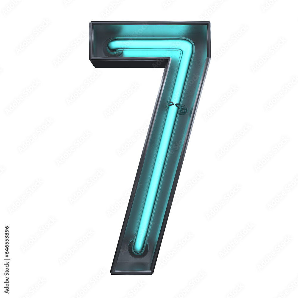 A 3D 7 Neon Number isolated on a white background A 3D 7 Neon Number isolated on a white background