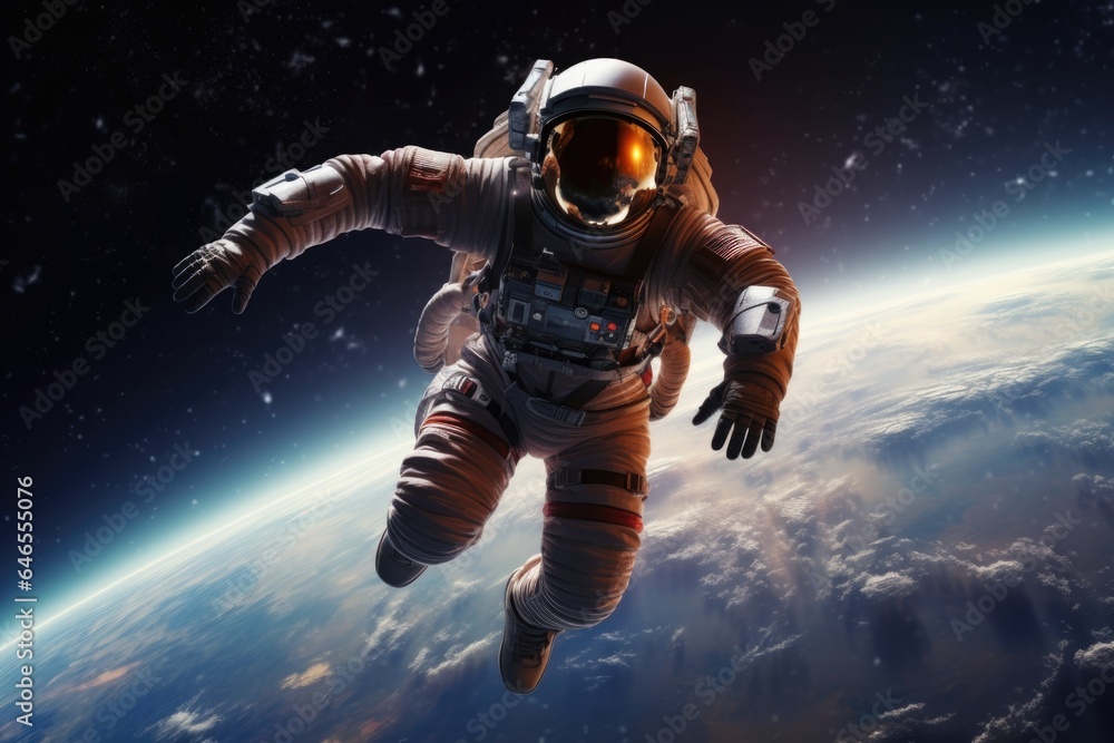 A man in outer space in a spacesuit