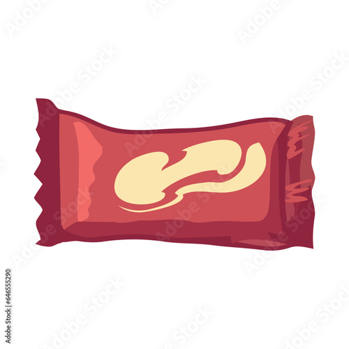Chocolate snack bag icon, isolated vector illustration