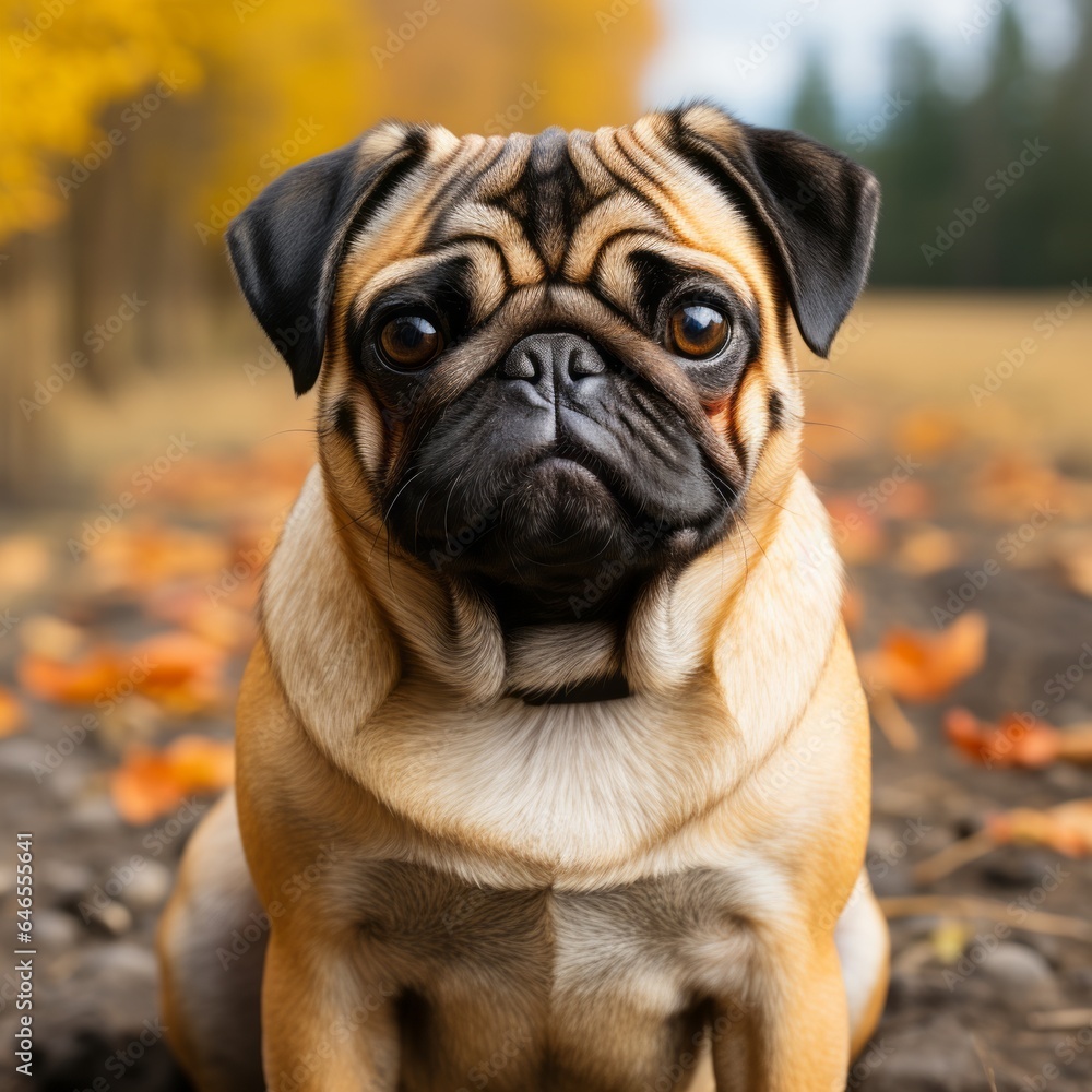 pug dog, looking in the camera