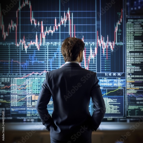 Businessman trading online stock market on teblet screen