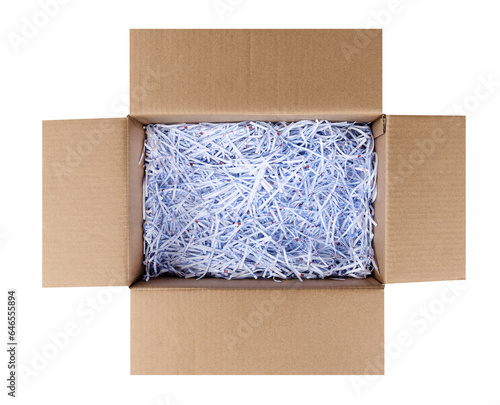 Fotografia White shredding paper in cardboard crate
