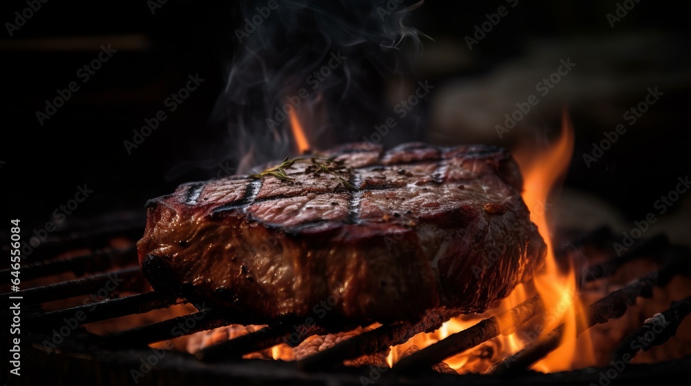 Barbecue grill. Grilled meat steak. Created with Generative AI technology. Barbecue grill. Grilled meat steak. Created with Generative AI technology.