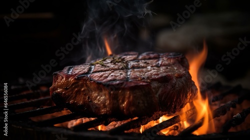 Barbecue grill. Grilled meat steak. Created with Generative AI technology.