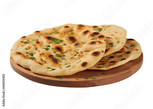 Butter garlic naan on transparent background. Generative AI.