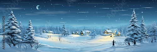 Village on christmas with trees and christmas houses on snow