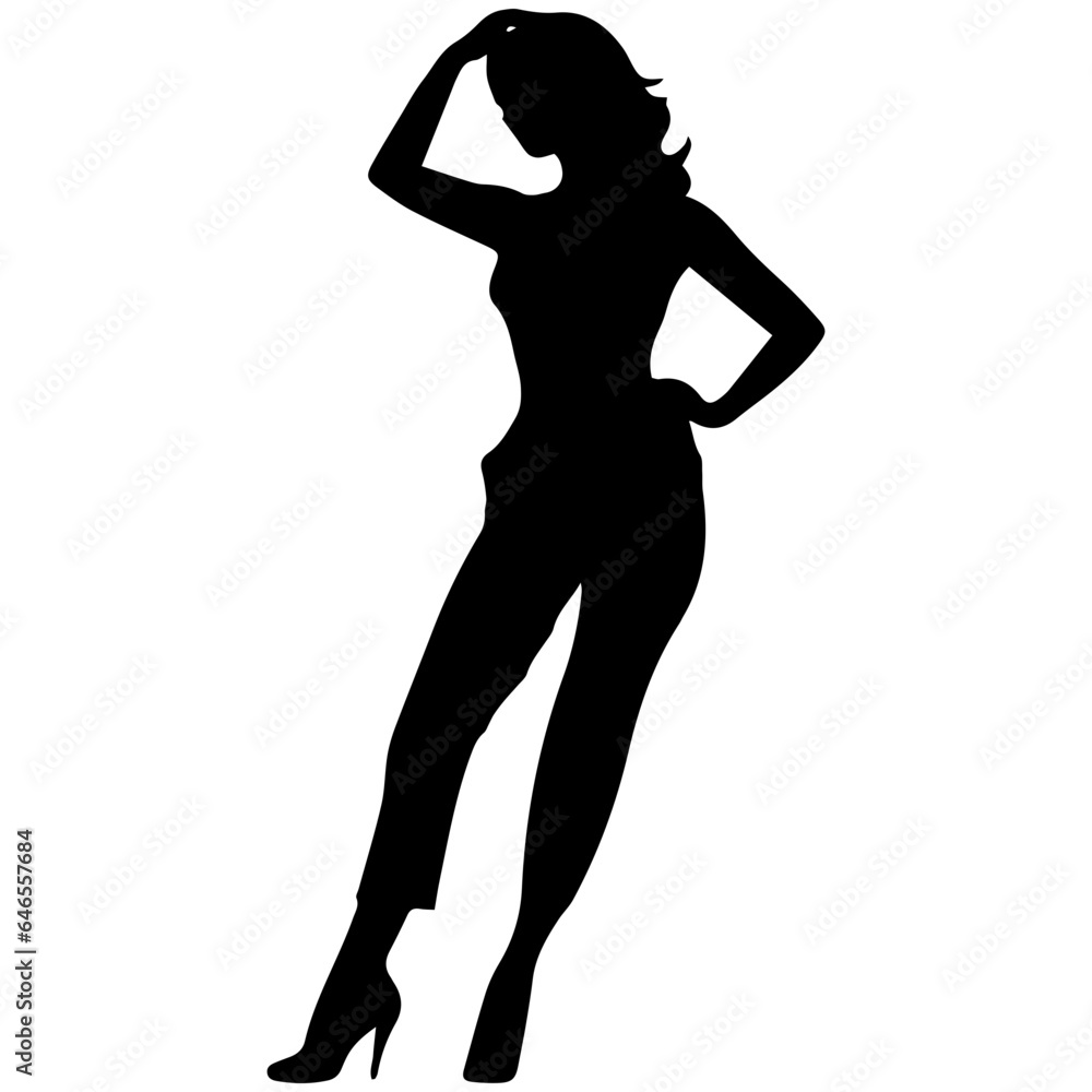 black silhouettes of fashion model girl