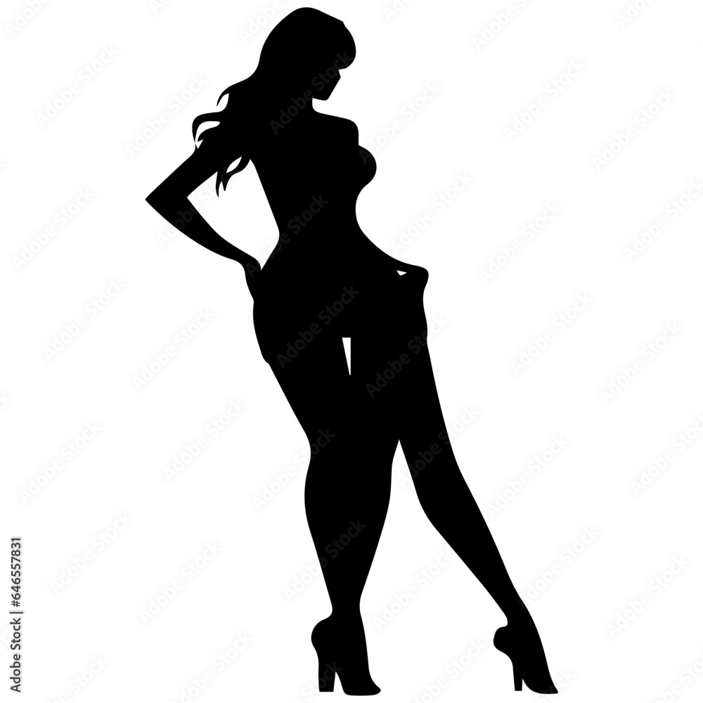 black silhouettes of fashion model girl