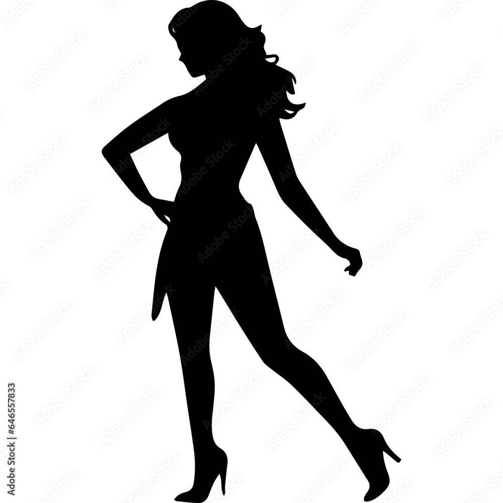 black silhouettes of fashion model girl