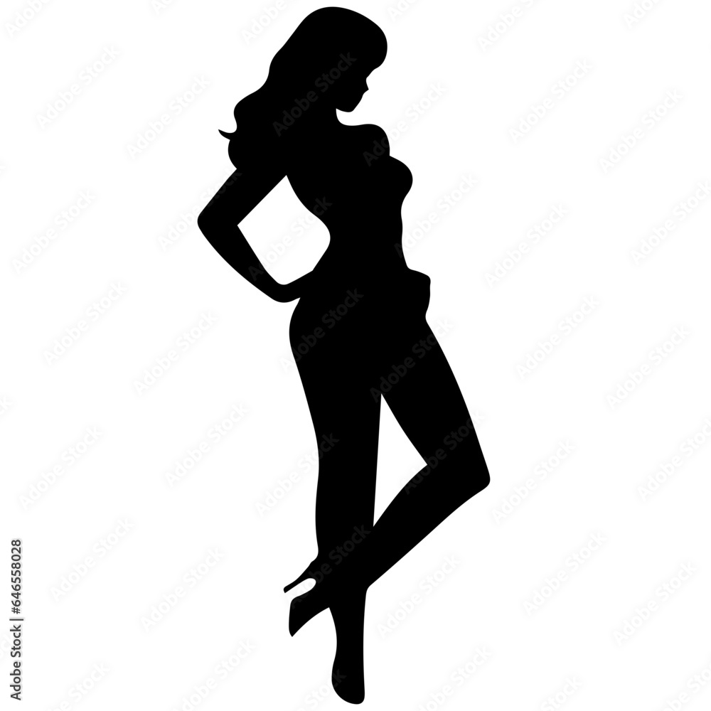 black silhouettes of fashion model girl