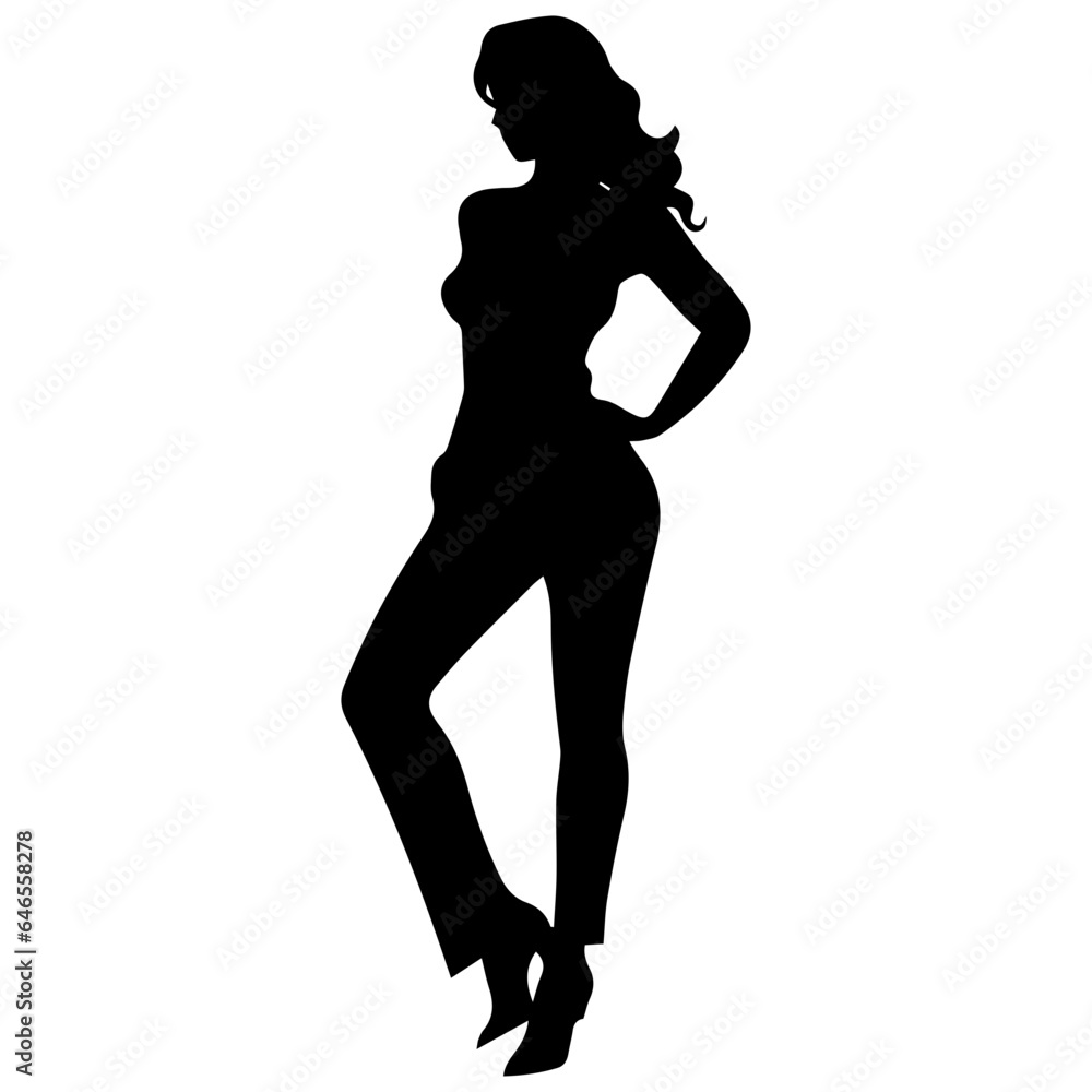 black silhouettes of fashion model girl