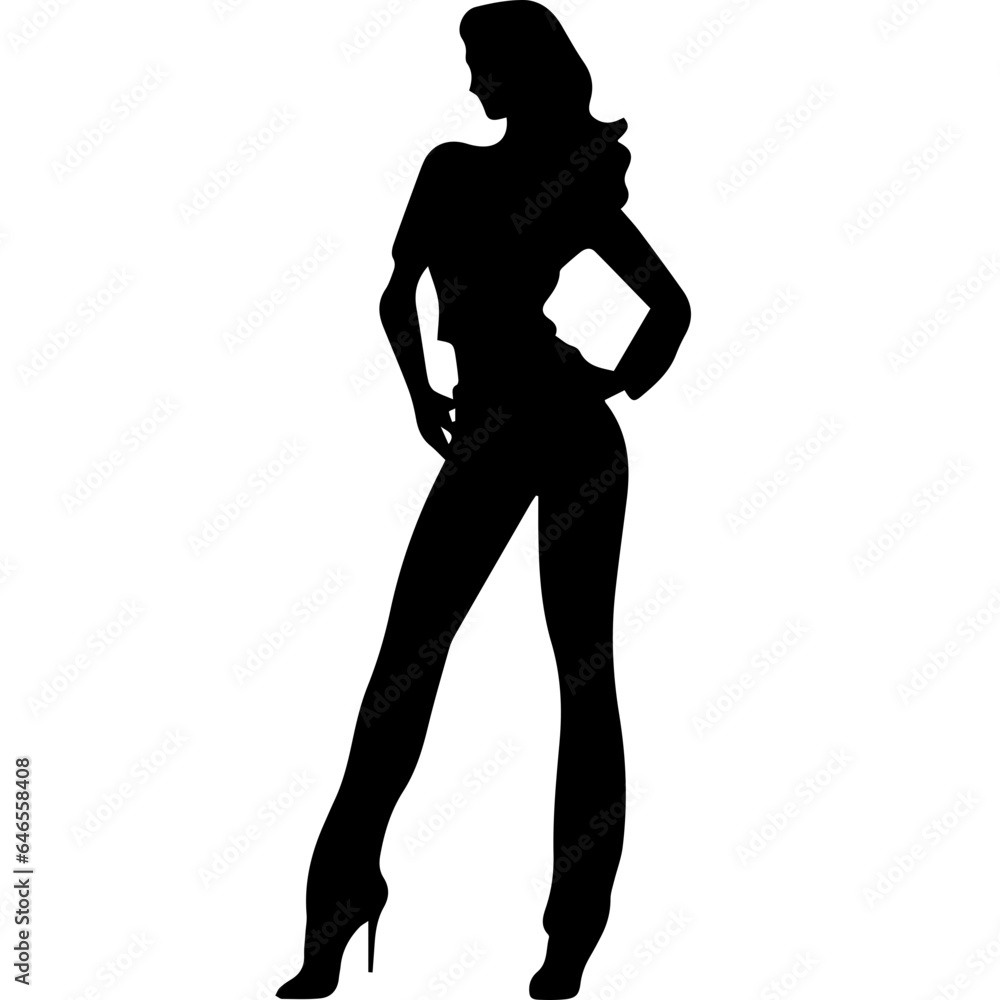 black silhouettes of fashion model girl