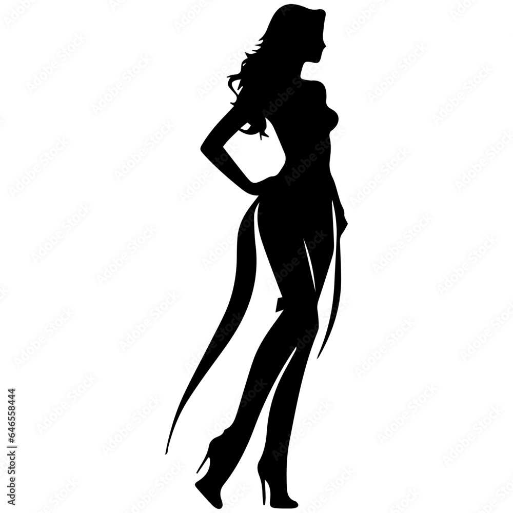 black silhouettes of fashion model girl