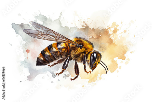 Watercolor bee illustration. Honey Bee on white background. Watercolor style insect