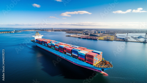 container ship in the sea. aerial view.