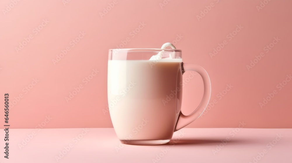 Fresh milk on pink background. Created with Generative AI technology. Fresh milk on pink background. Created with Generative AI technology.