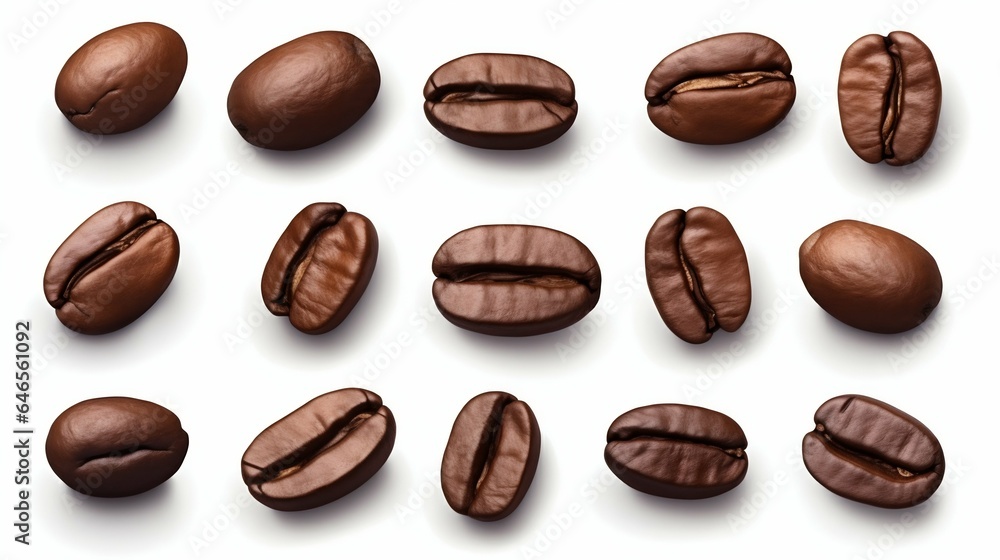 Coffee Bean Set Isolated on White. Generative ai - obrazy, fototapety, plakaty 
