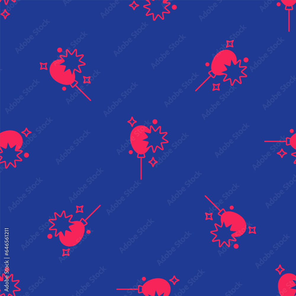 Red Balloons with ribbon icon isolated seamless pattern on blue background. Vector Red Balloons with ribbon icon isolated seamless pattern on blue background. Vector