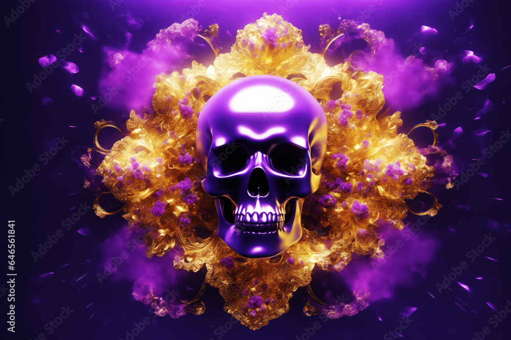 Purple skull and gold. Generative AI
