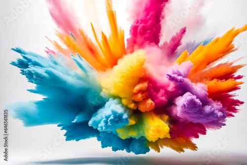 Colorful powder explosion cloud, holi color festival. Generative AI