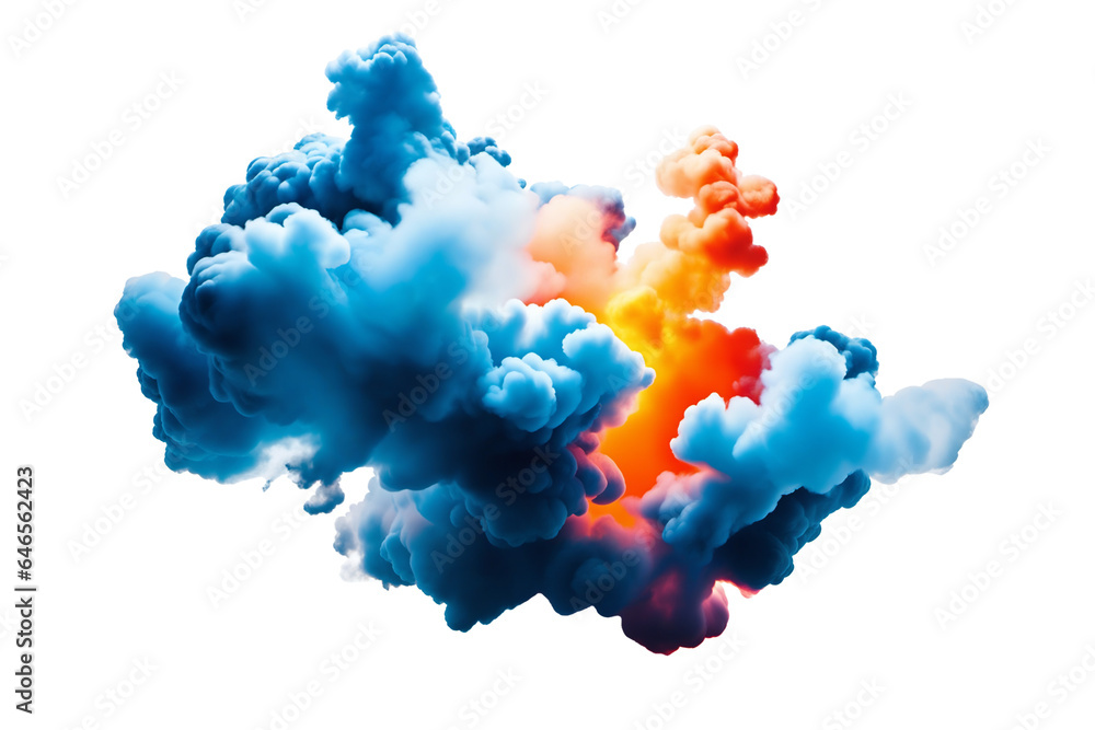 Blue orange smoke cloud , transparent PNG. Generative AI