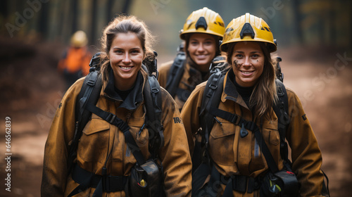 Female Multiethnic firefighters working in the field - generative AI. © Andy Dean