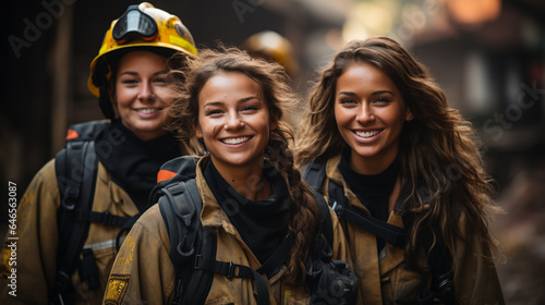 Female Multiethnic firefighters working in the field - generative AI.