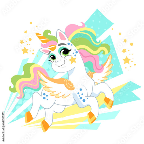 Cute cartoon character bright unicorn vector illustration