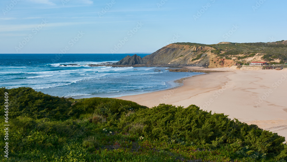 Praia da Amoreiral. The western coast of Algarve in Portugal