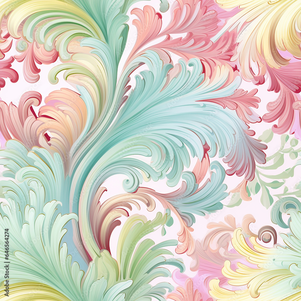 Rococo Ethereal Pastel Elegance: Seamless Pattern