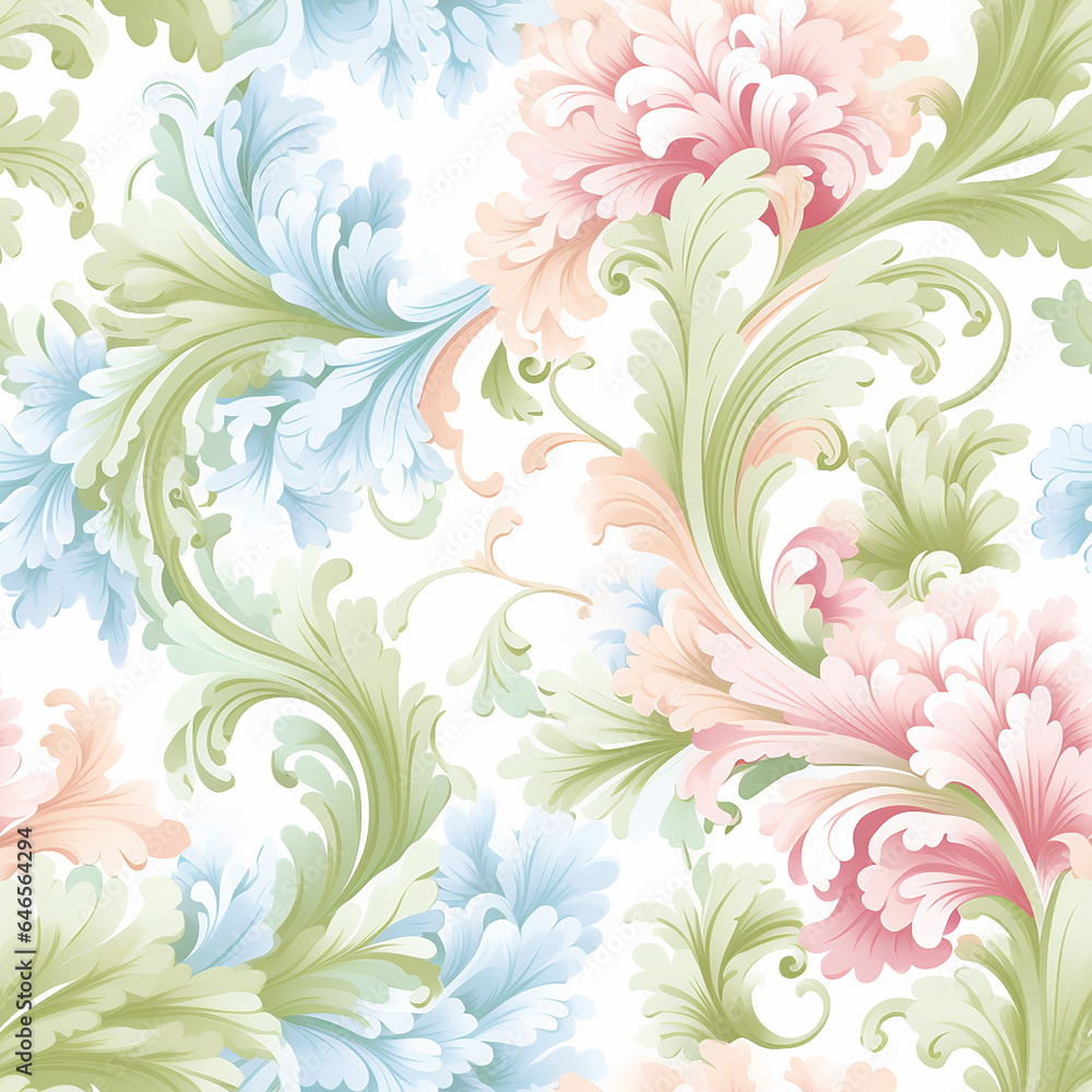 Rococo Ethereal Pastel Elegance: Seamless Pattern