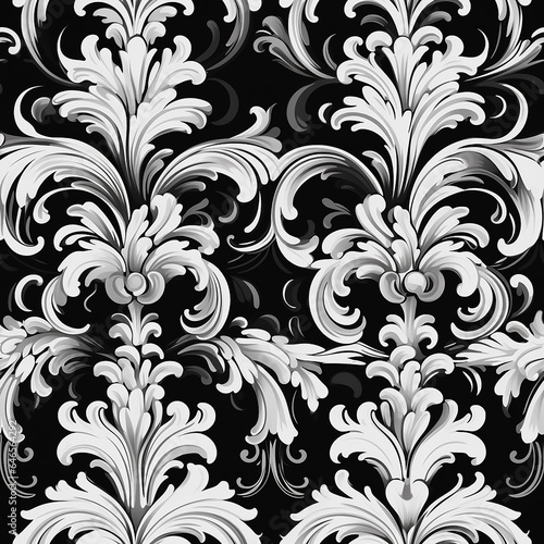 Rococo Reverie: Black & White Seamless Pattern