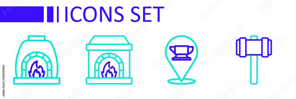 Set line Sledgehammer, Blacksmith anvil tool, oven and icon. Vector Set line Sledgehammer, Blacksmith anvil tool, oven and icon. Vector