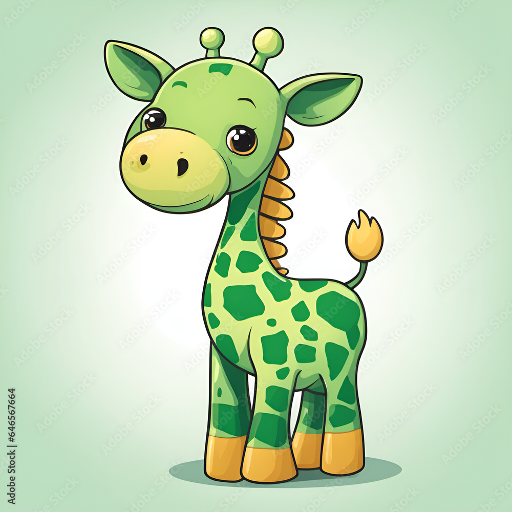 Naklejka premium Small cute cartoon smiling giraffe