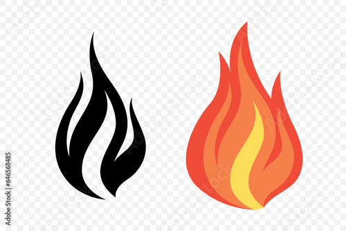 Flat Vector Fire Flame Icon Set. Campfire Shape Sign, Isolated. Bonfire Collection. Vector Illustration