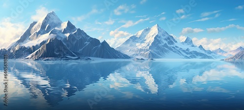beautiful ice glacier river with snowy mountain nature scenery background  Generative Ai