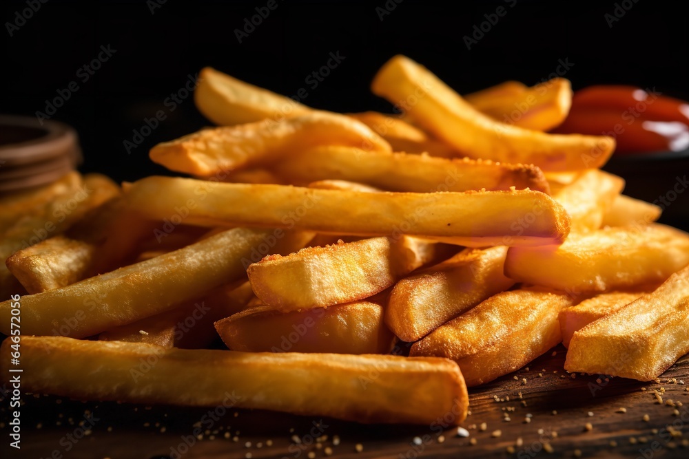 crispy fried french potato chips sticks close up frame background wallpaper crispy fried french potato chips sticks close up frame background wallpaper