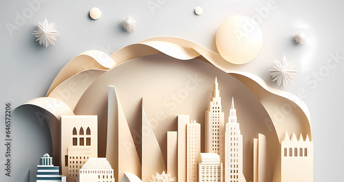 Minimal paper style city wallpaper. Modern origami art