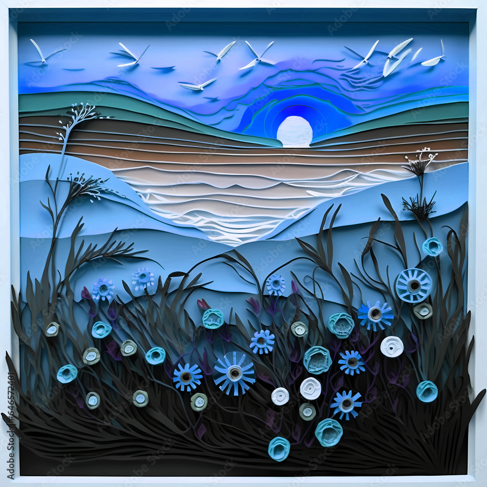Obraz premium Beautiful origami style 3d landscape background. Modern nature art